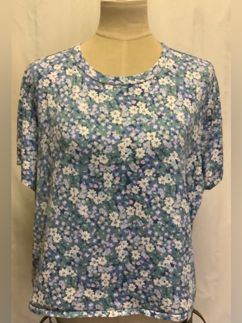 Old Navy Everywear Crop Shirt Top-Blue Lavender White Floral Pattern-Cotton-XL